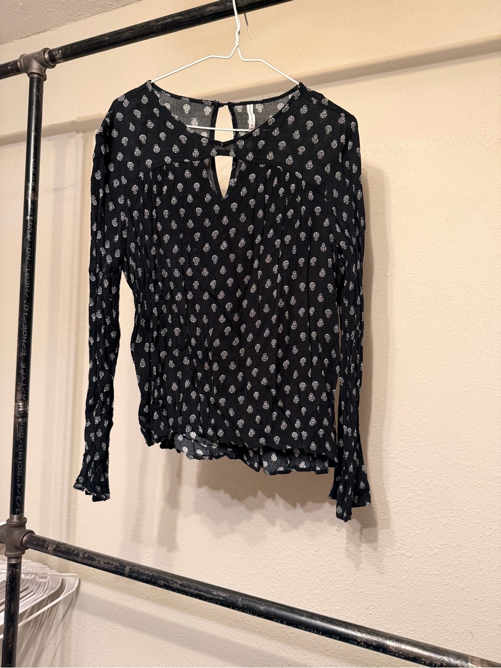 Grayson Threads Black Long-Sleeve Printed Keyhole Blouse